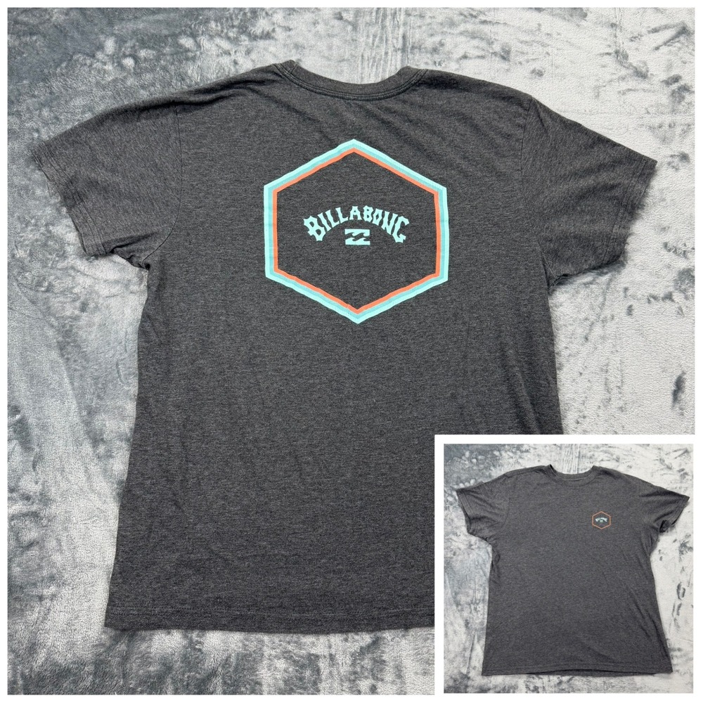 Billabong Mens Premium Graphic T-Shirt Charcoal Gray‎ Heather Logo Tee Size M
